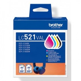 Brother LC521VAL Cartouche d'encre originale de - multipack, Noir, Cyan, Magenta, Jaune, 4 pièce, 500 pages, 500 pages, Multi pack