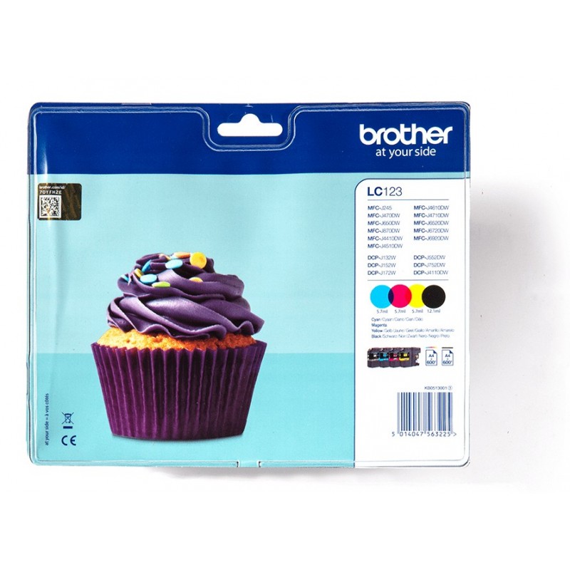 Brother LC123VALBP - Pack de cartouches d'encre originales, Noir, Cyan, Magenta, Jaune, 4 pièce, 600 pages, 600 pages, Multi pack