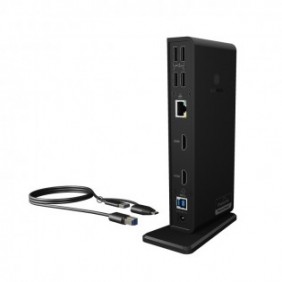 ICY BOX IB-DK2251AC, Avec fil, USB 3.2 Gen 2 3.1 Gen 2 Type-A, 3,5 mm, 10,100,1000 Mbits, Noir, 5 Gbits