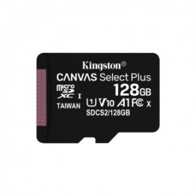 Kingston Carte micSDXC Canvas Select Plus 100R A1 C10 de 128 Go sans ADP, 128 Go, MicroSDXC, Classe 10, UHS-I, 100 Mos, Class 1