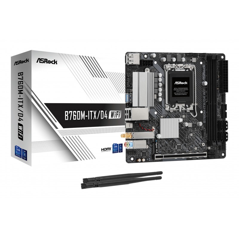 ASRock B760M-ITXD4 WiFi, Intel, LGA 1700, Intel® Core™ i3, Intel® Core™ i5, Intel® Core™ i7, Intel® Core™ i9, DDR4-SDRAM, 64 Go, DIMM