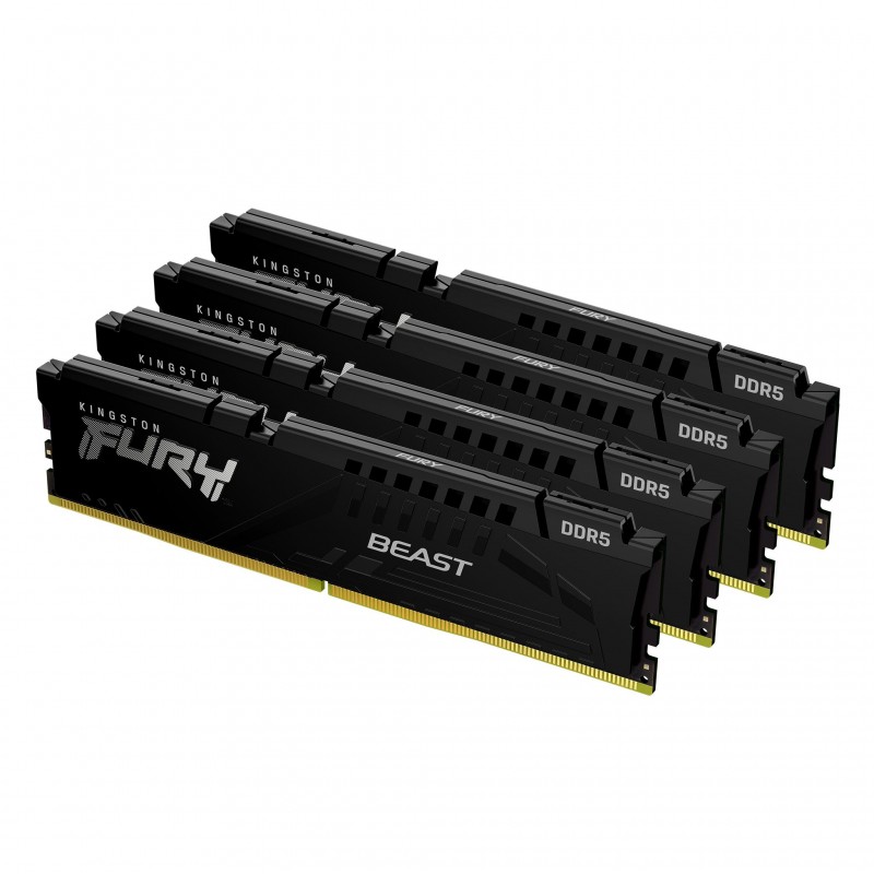 Kingston FURY Beast 64 Go 6000 MTs DDR5 CL40 DIMM Kits de 4 Black XMP, 64 Go, 4 x 16 Go, DDR5, 288-pin DIMM, Noir