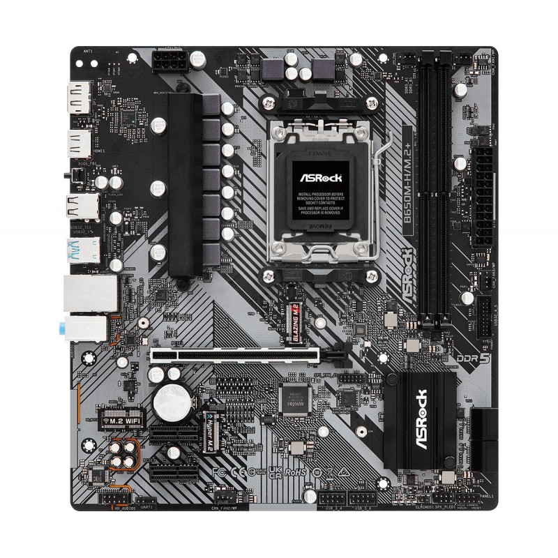 ASRock B650M-HM.2+, AMD, Emplacement AM5, DDR5-SDRAM, 96 Go, DIMM, Double canal