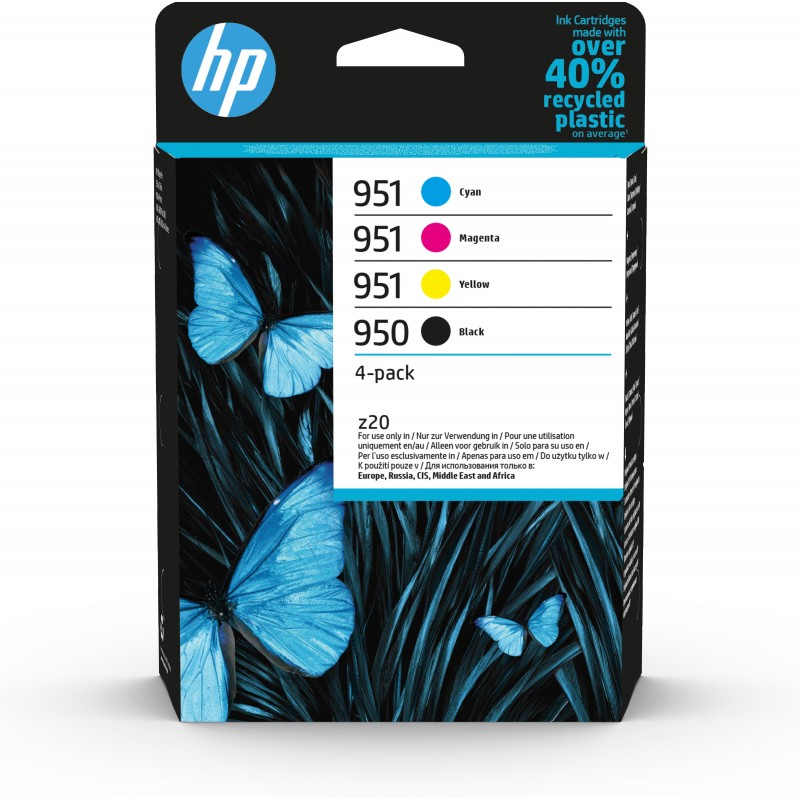 HP 950 Pack de 4 cartouches d'encre noire 951 Pack de 4 cartouches d'encre cyanmagentajaune authentiques, Rendement standard, Noir, Cyan, Magenta, Jaune, Encre à pigments, Encre à pigments, 24 ml, 16,5 ml