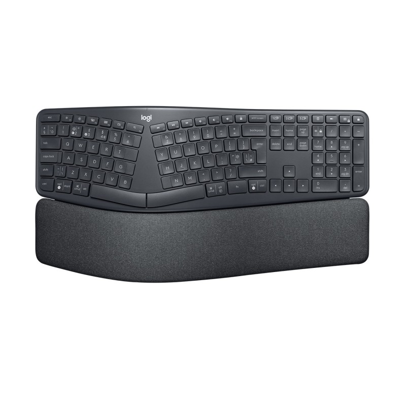 Logitech ERGO K860, Taille réelle 100 %, Sans fil, RF sans fil + Bluetooth, Contacteur de touche semi-mécanique, QWERTY, Graphite