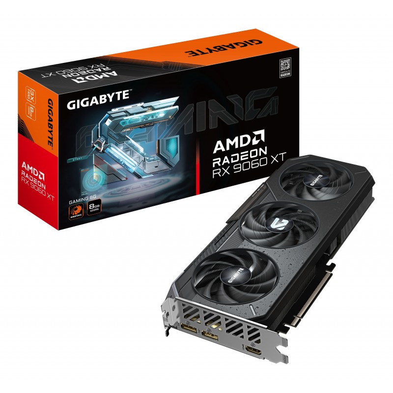 Gigabyte Radeon RX 9060 XT GAMING 8G Carte Graphique - 8GB GDDR6, 128bit, PCI-E 5.0, 3130 MHz Fréquence du cœur, 2 x DisplayPort, 1 x HDMI, GV-R9060XTGAMING-8GD, Radeon RX 9060 XT, 8 Go, GDDR6, 128 bit, 7680 x 4320 pixels, PCI Express 5.0