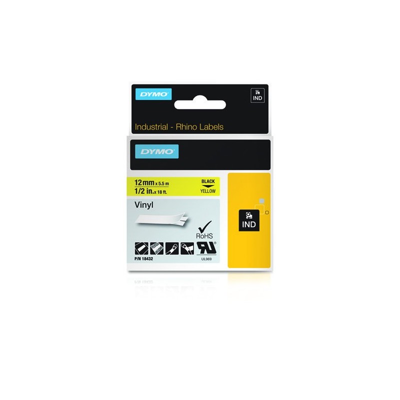 Dymo Étiquettes en vinyle IND, Noir sur jaune, Multicolore, Vinyl, -40 - 80 C, UL 969, DYMO