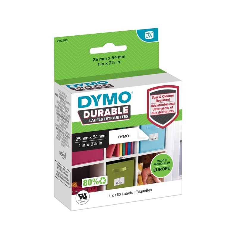 Dymo LabelWriter™ Durable - 25 x 54mm, Blanc, Imprimante d'étiquette adhésive, Polypropylène , Permanent, Universel, -18 - 50 C