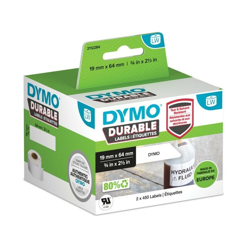Dymo LabelWriter™ Durable - 19 x 64mm, Blanc, Imprimante d'étiquette adhésive, Polypropylène , 1,9 cm, 6,4 cm, 300 g