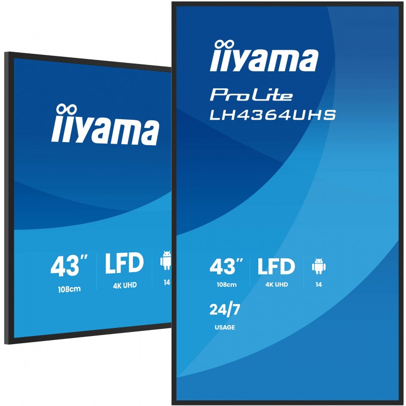 Iiyama LH4364UHS-B1AG, Écran plat de signalisation numérique, 109,2 cm 43", LED, 3840 x 2160 pixels, Wifi, 247