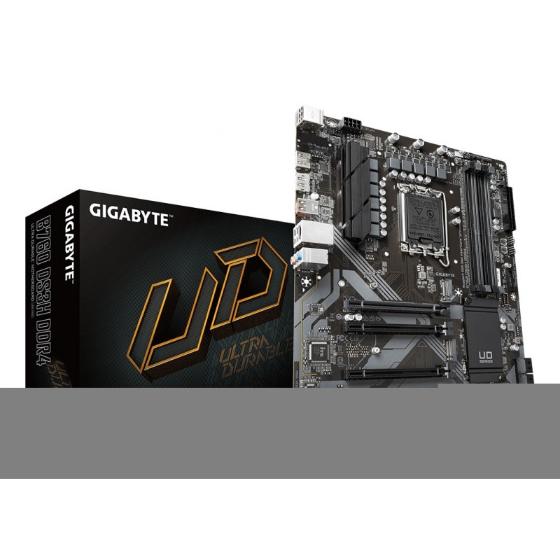 Gigabyte B760 DS3H DDR4 Carte Mère - Prend en charge les processeurs Intel Core 14e génération, VRM numérique 18+2+1 phases, jusqu'à 5333MHz DDR4 , 2xPCIe 4.0 M.2, LAN GbE, USB 3.2 Gen 2, Intel, LGA 1700, Intel® Celeron®, Intel® Core™ i3