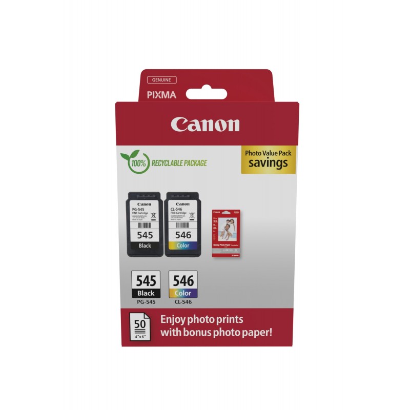 Canon 8287B008, Noir, Cyan, Magenta, Jaune, 8 ml, 8 ml, 2 pièce, 180 pages, Pack de valeur de photo