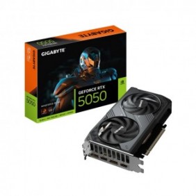 Gigabyte GeForce RTX 5050 WINDFORCE OC 8G Carte Graphique - 8GB GDDR6, 128bit, PCI-E 5.0, 2587MHz Fréquence du cœur, 2 x DP, 2 x HDMI, NVIDIA DLSS 4, GV-N5050WF2OC-8GD, GeForce RTX 5050, 8 Go, GDDR6, 128 bit, 7680 x 4320 pixels, PCI Express 5.0