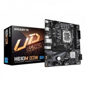 Gigabyte H610M D3W Carte Mère - Prend en charge les processeurs Intel Core 14e génération, VRM 5+1+1 phases, jusqu’à 5600MHz DDR5, 1xPCIe 3.0 M.2, LAN 1GbE, USB 3.2 Gen 1, Intel, LGA 1700, Intel® Celeron®, Intel Core i3 12th Gen, Intel Core i3