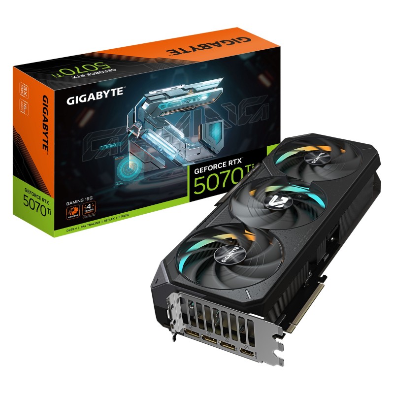 Gigabyte GeForce RTX 5070 Ti GAMING 16G Carte graphique - 16 Go GDDR7, 256 bits, PCI-E 5.0, Fréquence du cœur 2452 MHz, 3 x DP 2.1b, 1 x HDMI 2.1b, DLSS 4, GV-N507TGAMING-16GD, GeForce RTX 5070 Ti, 16 Go, GDDR7, 256 bit, 7680 x 4320 pixels, PCI Express
