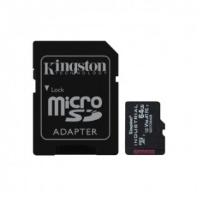 Kingston Carte 64GB microSDXC Industrielle C10 A1 pSLC + adaptateur SD, 64 Go, MicroSDXC, Classe 10, UHS-I, 100 Mos, 80 Mos
