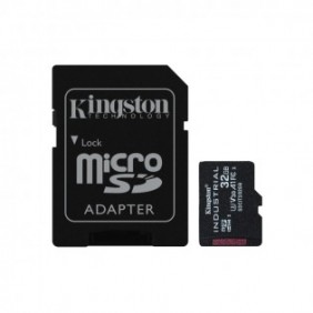 Kingston Carte 32GB microSDHC Industrielle C10 A1 pSLC + adaptateur SD, 32 Go, MicroSDHC, Classe 10, UHS-I, 100 Mos, 80 Mos