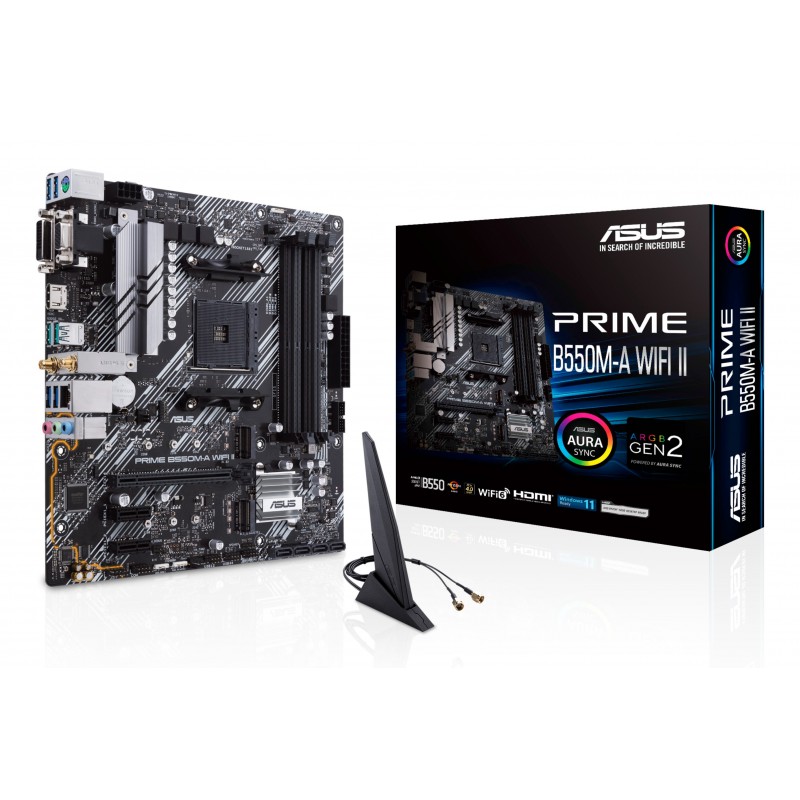 ASUS PRIME B550M-A WIFI II, AMD, Emplacement AM4, AMD Ryzen 3000 Series, AMD Ryzen 5000 Series, Emplacement AM4, DDR4-SDRAM, 128 Go