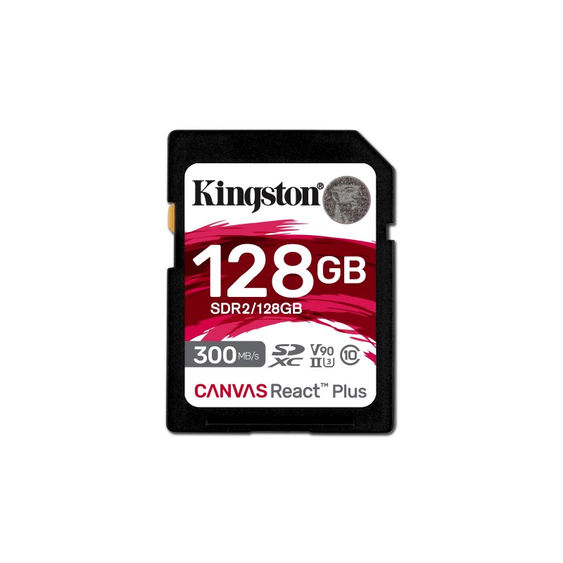 Kingston 128GB Canvas React Plus SDXC UHS-II 300R260W U3 V90 for Full HD4K8K, 128 Go, SD, Classe 10, UHS-II, 300 Mos, 260 Mos