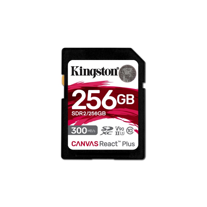 Kingston 256GB Canvas React Plus SDXC UHS-II 300R260W U3 V90 for Full HD4K8K, 256 Go, SD, Classe 10, UHS-II, 300 Mos, 260 Mos