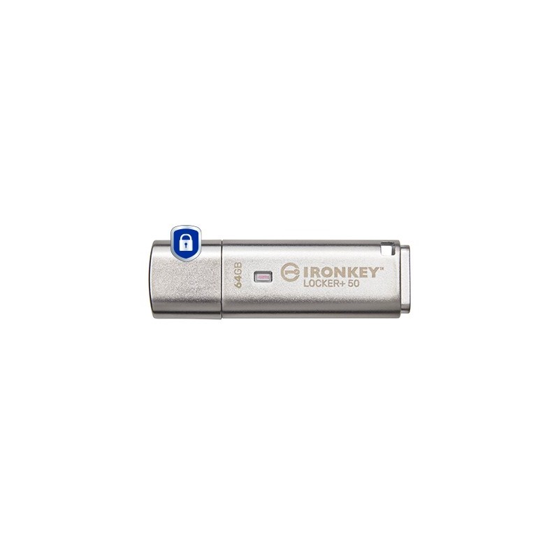 Kingston IronKey 64 Go IKLP50 AES USB, w256bit Encryption, 64 Go, USB Type-A, 3.2 Gen 1 3.1 Gen 1, 145 Mos, Casquette, Argent