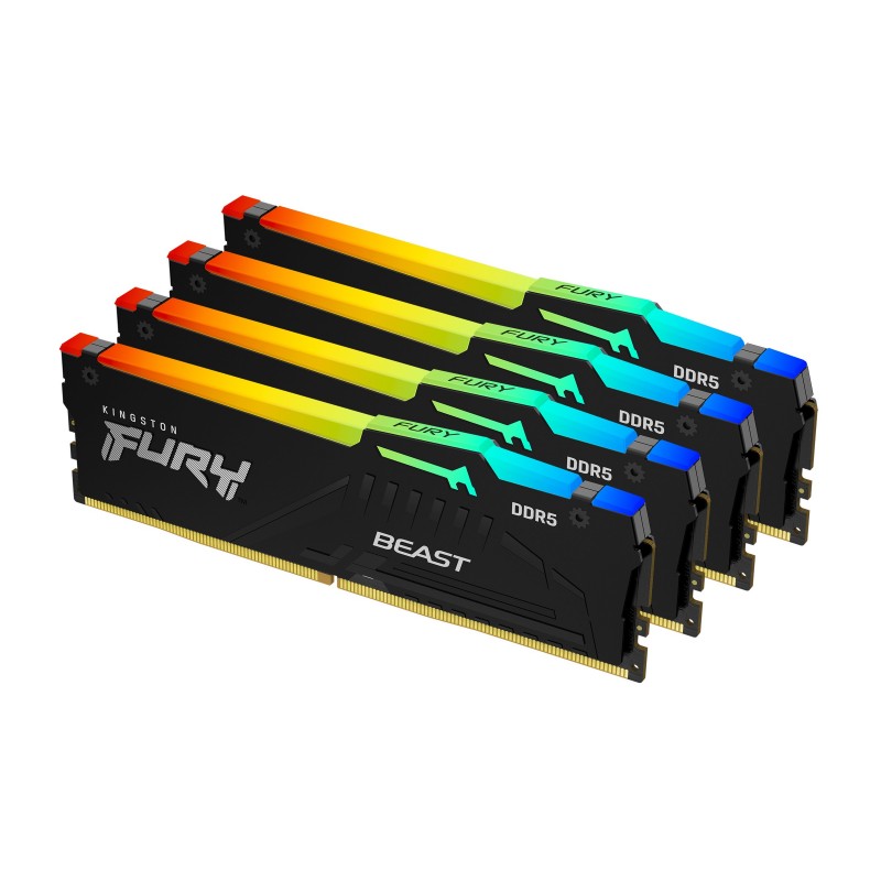 Kingston FURY Beast 128 Go 5200 MTs DDR5 CL40 DIMM Kits de 4 RGB XMP, 128 Go, 4 x 32 Go, DDR5, 288-pin DIMM