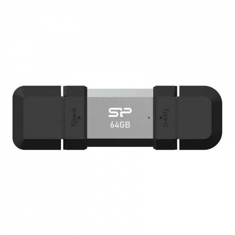 Silicon Power SP064GBUC3C51V1S, 64 Go, USB Type-A  USB Type-C, 3.2 Gen 1 3.1 Gen 1, 120 Mos, Casquette, Noir, Argent