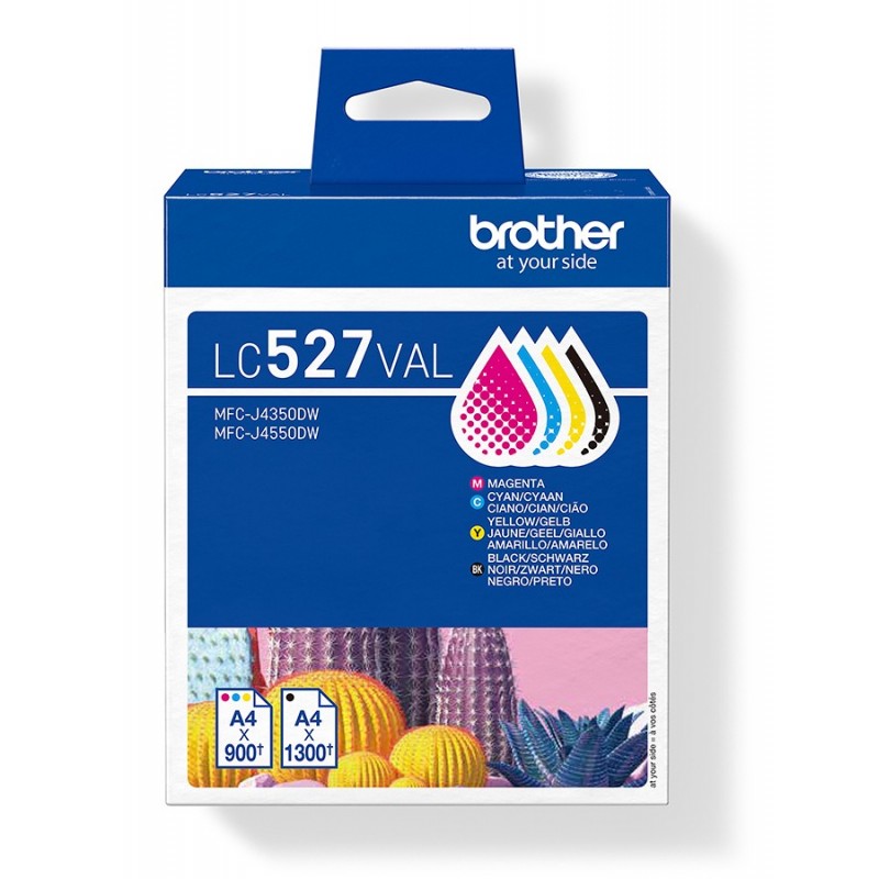 Brother LC527VAL Cartouche d'encre d'origine, pack économique, Noir, Cyan, Magenta, Jaune, Encre à pigments, Encre à pigments, 4 pièce, 1300 pages, Value pack
