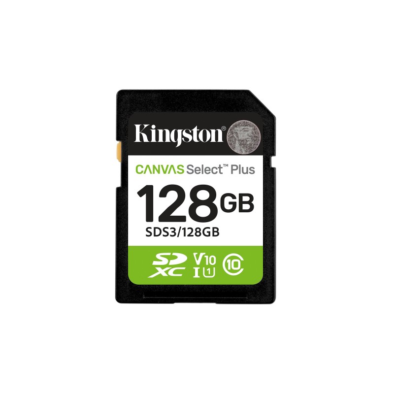 Kingston 128 Go SDXC Canvas Select Plus Gen3 150 Mos C10 UHS-I U1 V10, 128 Go, SD, Classe 10, UHS-I, 150 Mos, Class 1