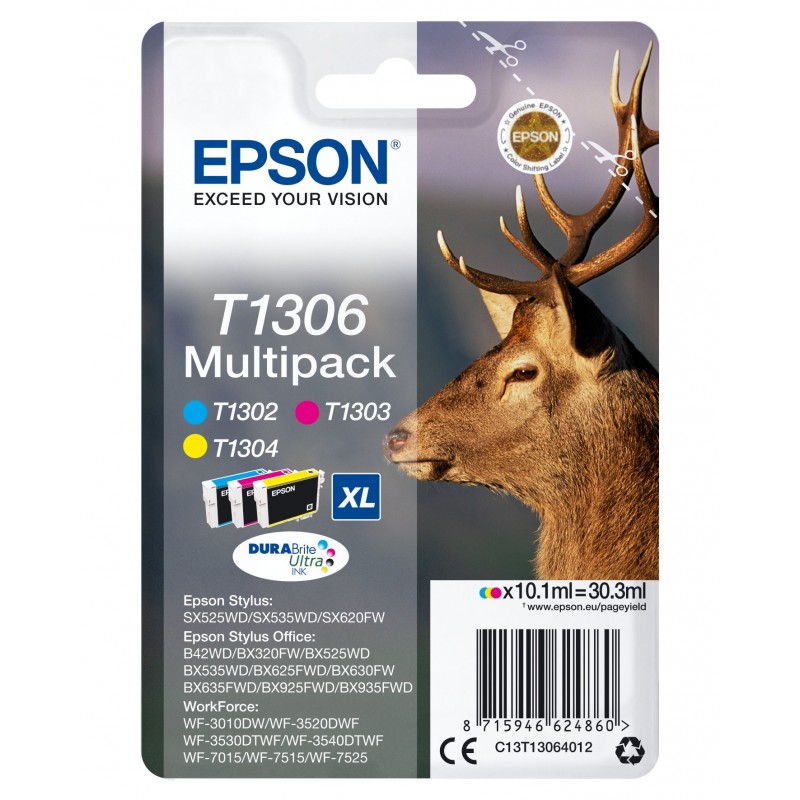 Epson Stag Multipack "Cerf"  - Encre DURABrite Ultra C, M, J , Rendement élevé , Encre à pigments, 10,1 ml, 1 pièce, Multi pack