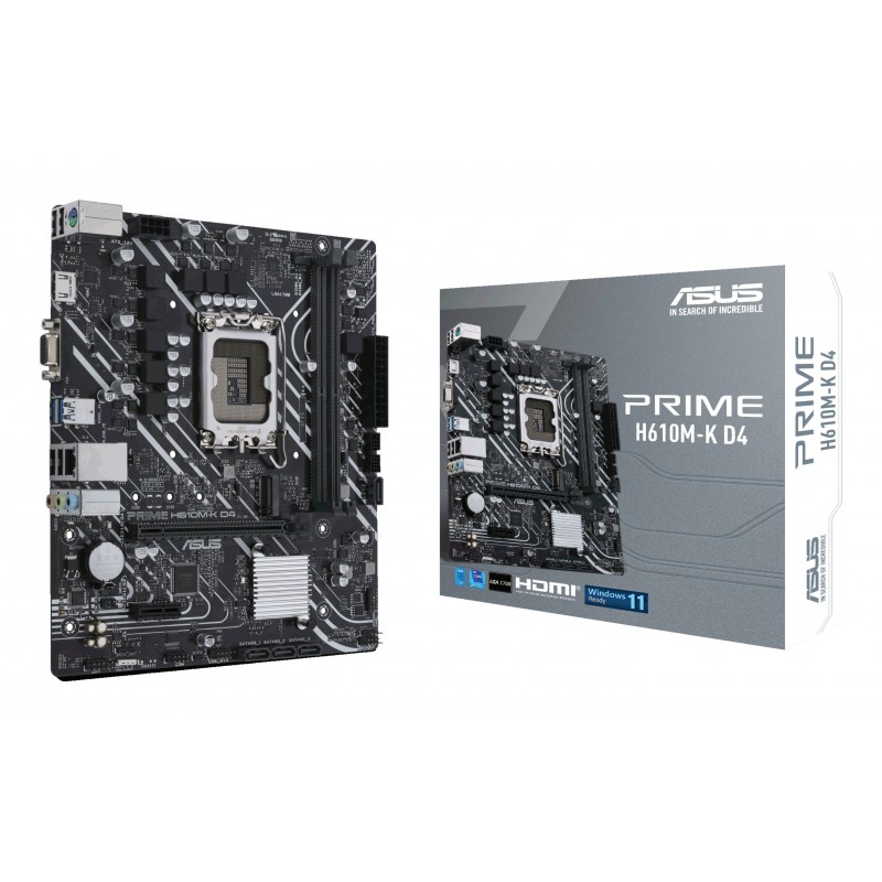 ASUS PRIME H610M-K D4, Intel, LGA 1700, Intel® Celeron®, Intel® Core™ i3, Intel® Core™ i5, Intel® Core™ i7, Intel® Core™ i9,..., DDR4-SDRAM, 64 Go, DIMM