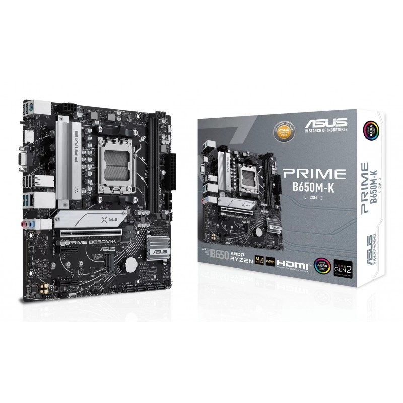 ASUS PRIME B650M-K, AMD, Emplacement AM5, AMD Ryzen 7000 Series, Emplacement AM5, DDR5-SDRAM, 96 Go