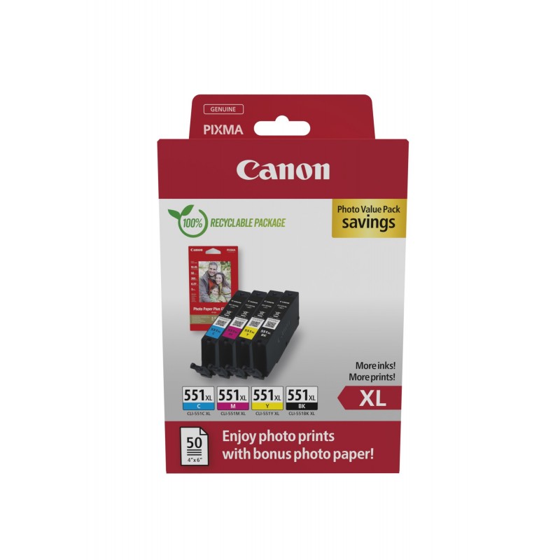 Canon 6443B008, Rendement élevé , Noir, Cyan, Magenta, Jaune, 4 pièce, Multi pack