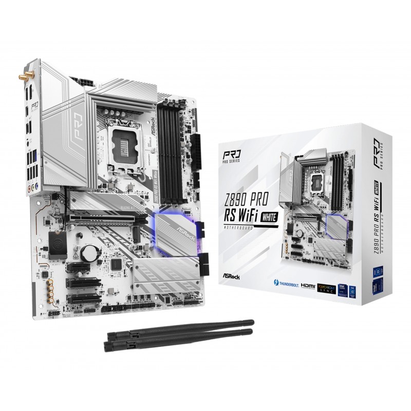 ASRock Z890 Pro RS WiFi White, Intel, LGA 1851 Socket V1, Intel Core Ultra Series 2, LGA 1851, DDR5-SDRAM, 256 Go