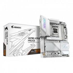 Gigabyte X870E AORUS PRO ICE Carte Mère - Prend en charge les processeurs AMD Ryzen 9000, 16+2+2 Phases VRM Digital, jusqu'à 8000MHz DDR5 , 3xPCIe 5.0 + 1xPCIe 4.0, Wi-Fi 7, 2.5GbE LAN, USB 4, AMD, Emplacement AM5, AMD Ryzen 7000 Series, AMD Ryzen 8000