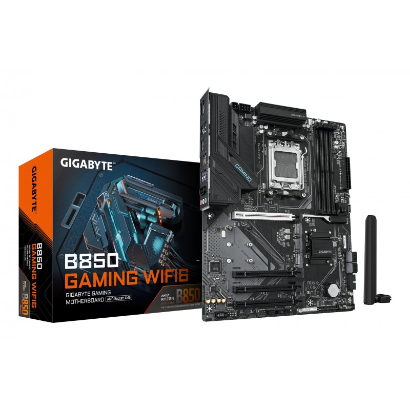 Gigabyte B850 GAMING WIFI6 Carte Mère - AMD Ryzen 9000 Series CPUs, VRM numérique 6+2+2 phases, jusqu'à 8200MHz DDR5 , 1xPCIe 5.0 + 2xPCIe 4.0 M.2, LAN GbE, WIFI 6, USB 3.2 Gen 2, AMD, Emplacement AM5, AMD Ryzen 7000 Series, AMD Ryzen 8000 Series, AMD