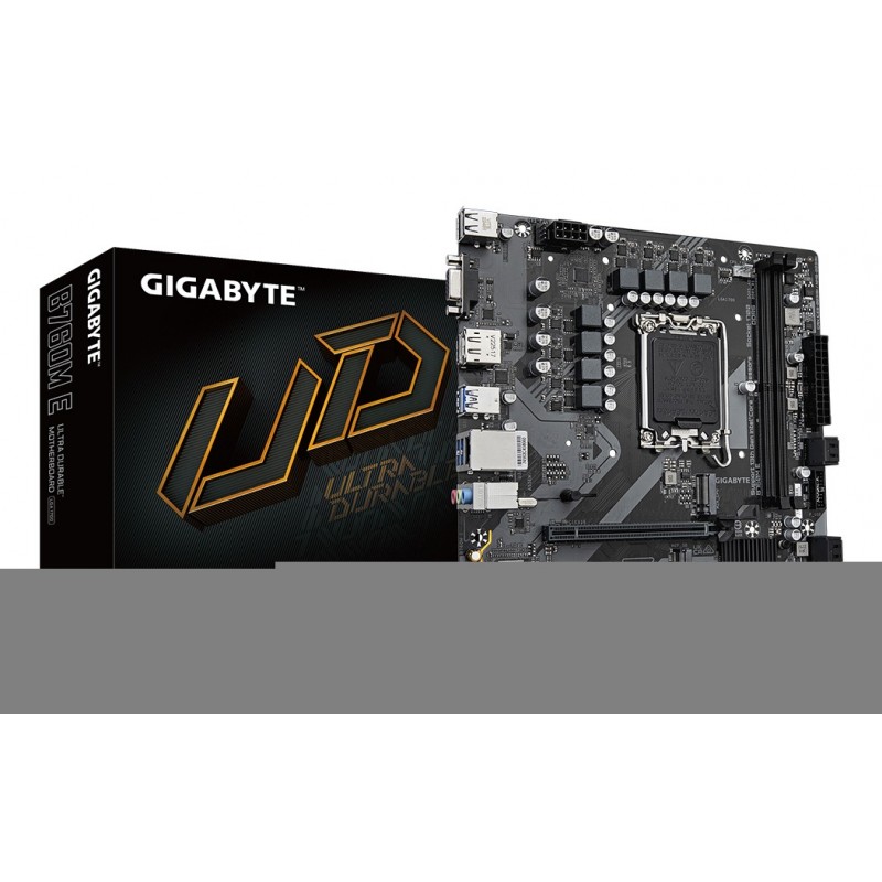 Gigabyte B760M E Carte mère - Compatible avec les processeurs Intel Core 14? génération, VRM 6+1+1 phases, jusqu'à 7200 MHz DDR5 , 2xPCIe 4.0 M.2, LAN 1 GbE, USB 3.2 Gen 1, Intel, LGA 1700, Intel® Celeron®, Intel Core i3 12th Gen, Intel Core i3 13th