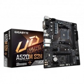 Gigabyte Carte mère A520M S2H - Prend en charge les processeurs AMD Ryzen série 5000 AM4, VRM numérique pur 4+3 phases, jusqu'à 5100 MHz DDR4 , PCIe 3.0 x4 M.2, LAN GbE, USB 3.2 Gen 1, AMD, Emplacement AM4, AMD Ryzen 3000 Series, Emplacement AM4, 64