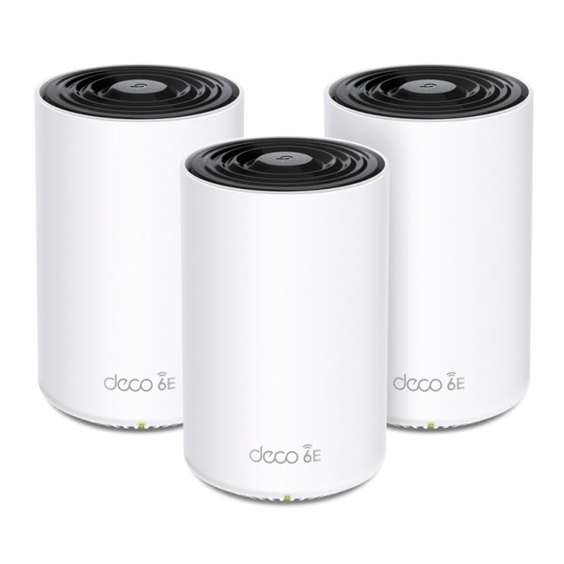 TP-LINK Deco XE75 Pro 3-pack, Blanc, Interne, Système maillé, 670 m², FCC: 30 dBm 2.4 GHz, 30 dBm 5 GHz, 30 dBm 6 GHz, CE: 20 dBm 2.4 GHz, 23 dBm 5 GHz,..., Tri-bande 2,4 GHz  5 GHz  6 GHz