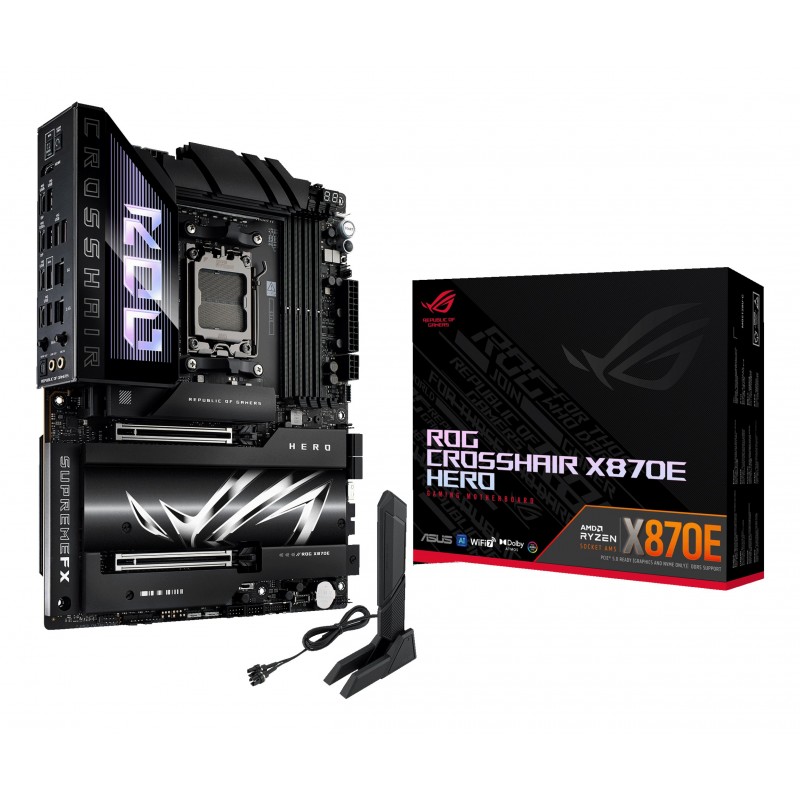 ASUS ROG CROSSHAIR X870E HERO, AMD, Emplacement AM5, Emplacement AM5, DDR5-SDRAM, 192 Go, DIMM