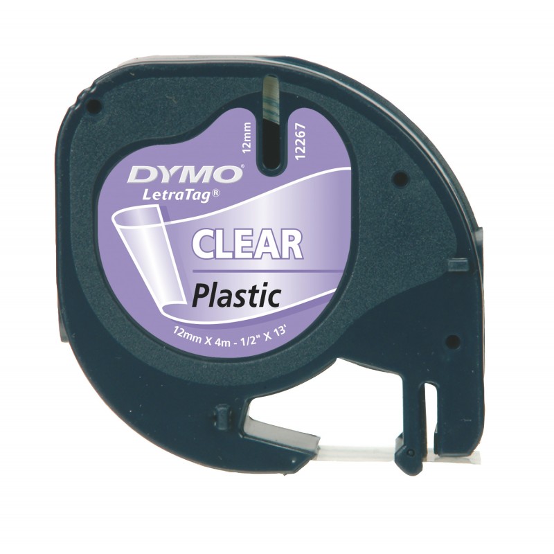 Dymo Étiquettes en plastique ® LetraTag® - 12 mm, Noir sur transparent, Polyester, Belgique, DYMO, LetraTag 100T, LetraTag 100H, 1,2 cm