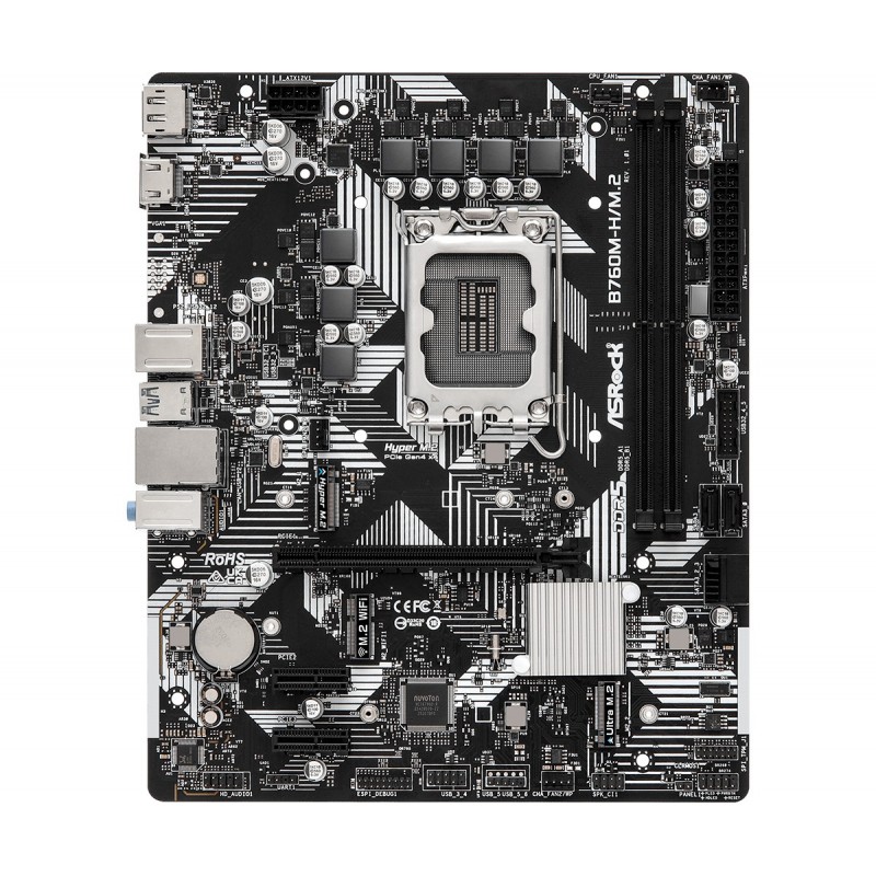ASRock B760M-HM.2, Intel, LGA 1700, Intel® Core™ i3, Intel® Core™ i5, Intel® Core™ i7, Intel® Core™ i9, DDR5-SDRAM, 96 Go, DIMM