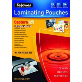 Fellowes Pochettes SuperQuick brillantes A4 125 microns, Transparent, Plastique, A4, 306 mm, 216 mm, 26 mm