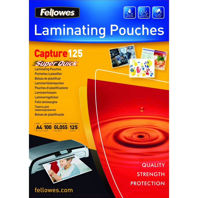 Fellowes Pochettes SuperQuick brillantes A4 125 microns, Transparent, Plastique, A4, 306 mm, 216 mm, 26 mm