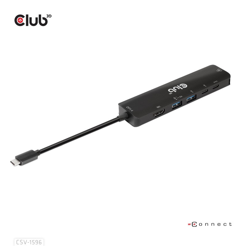Club 3D CSV-1596, USB 3.2 Gen 1 3.1 Gen 1 Type-C, 100 W, 1.42.3, 100,1000 Mbits, Noir, 8K Ultra HD