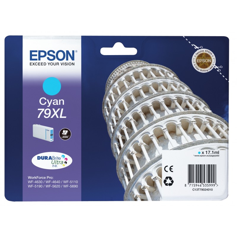 Epson Tower of Pisa Encre Cyan "Tour de Pise" XL 2 000 p, Rendement élevé , Cyan, 1 pièce