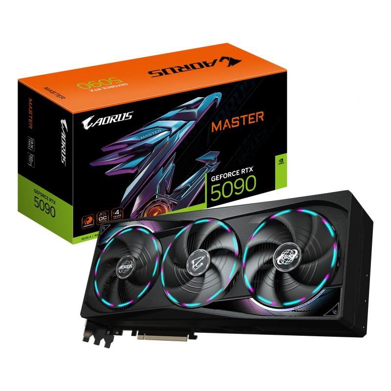 Gigabyte AORUS GeForce RTX 5090 MASTER 32G Carte Graphique - 32 Go GDDR7, 512 bits, PCI-E 5.0, 2655MHz Fréquence du Cœur, 3 x DP 2.1a, 1 x HDMI 2.1b, GV-N5090AORUS M-32GD, GeForce RTX 5090, 32 Go, GDDR7, 512 bit, 7680 x 4320 pixels, PCI Express x16 5.0