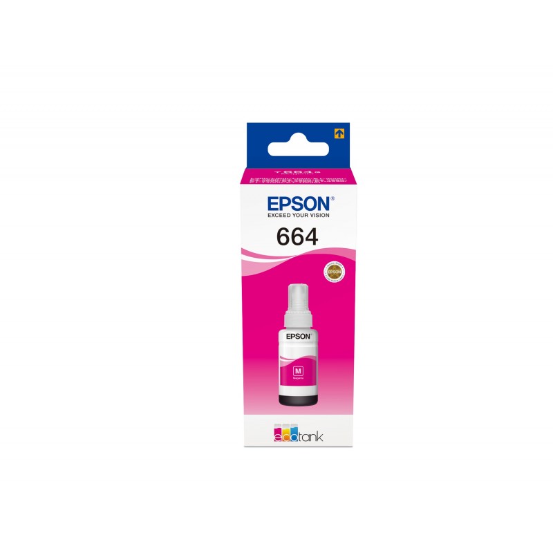 Epson 664 Ecotank Magenta ink bottle, Magenta, Epson, EcoTank L555 EcoTank L355 EcoTank ET-4550 EcoTank ET-4500 EcoTank ET-3600 EcoTank ET-2650 EcoTank..., Gris, 70 ml, Indonésie