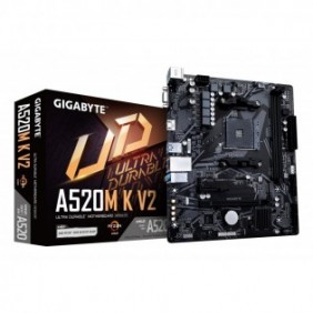 Gigabyte Carte mère A520M K V2 - Prend en charge les processeurs AMD Ryzen série 5000 AM4, jusqu'à 5100MHz DDR4 , PCIe Gen3 x4 M.2, LAN GbE, USB 3.2 Gen 1, AMD, Emplacement AM4, AMD Ryzen 3000 Series, AMD Ryzen 5000 Series, Emplacement AM4, DDR4-SDRAM