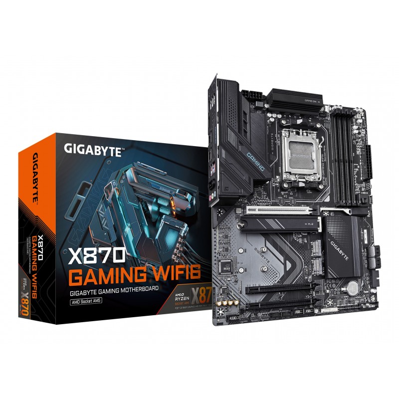 Gigabyte X870 GAMING WIFI6 Carte Mère - Prend en charge les processeurs AMD Ryzen 9000, 8+2+2 phases VRM, jusqu'à 8000MHz DDR5 , 1xPCIe 5.0 + 2xPCIe 4.0, Wi-Fi 6, LAN 2,5GbE, USB 4, AMD, Emplacement AM5, AMD Ryzen™ 7, Emplacement AM5, 256 Go